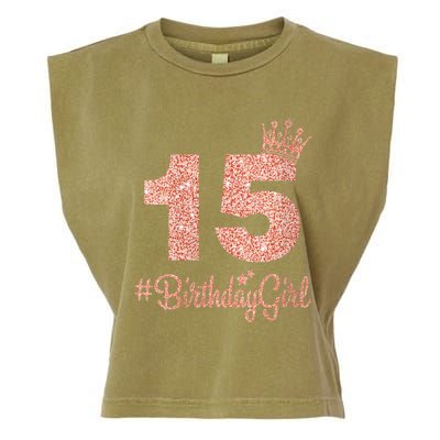 Wo 15 #BirthdayGirl Sweet fifteen 15th Pink Crown Tee for Girl V-Neck Garment-Dyed Women's Muscle Tee