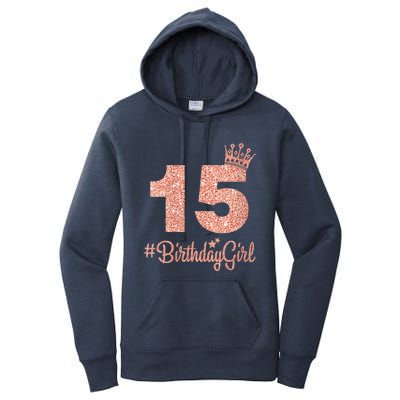 Wo 15 #BirthdayGirl Sweet fifteen 15th Pink Crown Tee for Girl V-Neck Women's Pullover Hoodie