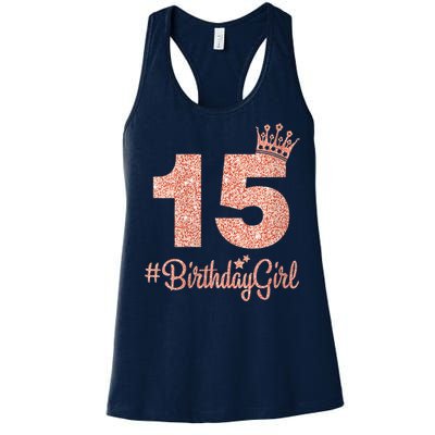 Wo 15 #BirthdayGirl Sweet fifteen 15th Pink Crown Tee for Girl V-Neck Women's Racerback Tank