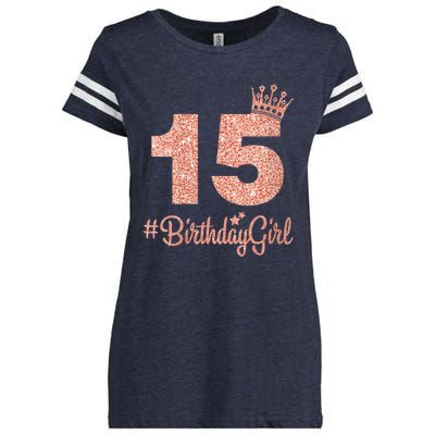 Wo 15 #BirthdayGirl Sweet fifteen 15th Pink Crown Tee for Girl V-Neck Enza Ladies Jersey Football T-Shirt