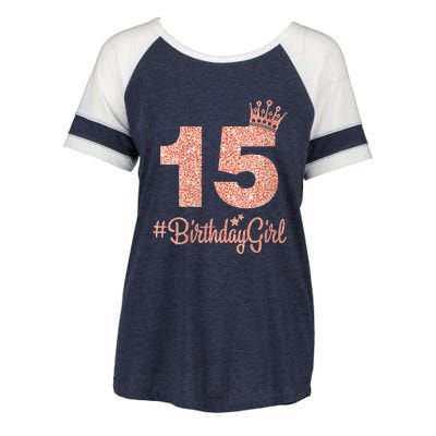 Wo 15 #BirthdayGirl Sweet fifteen 15th Pink Crown Tee for Girl V-Neck Enza Ladies Jersey Colorblock Tee