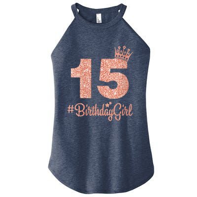 Wo 15 #BirthdayGirl Sweet fifteen 15th Pink Crown Tee for Girl V-Neck Women's Perfect Tri Rocker Tank