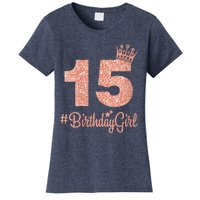 Wo 15 #BirthdayGirl Sweet fifteen 15th Pink Crown Tee for Girl V-Neck Women's T-Shirt