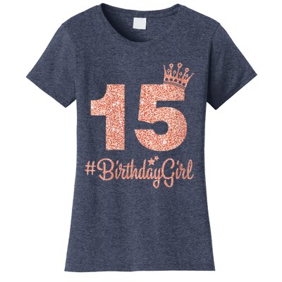 Wo 15 #BirthdayGirl Sweet fifteen 15th Pink Crown Tee for Girl V-Neck Women's T-Shirt