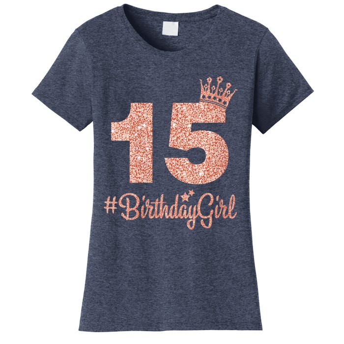 Wo 15 #BirthdayGirl Sweet fifteen 15th Pink Crown Tee for Girl V-Neck Women's T-Shirt