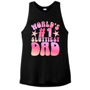 World's 1 Sluttiest Dad Funny Daddy Joke Ladies PosiCharge Tri-Blend Wicking Tank