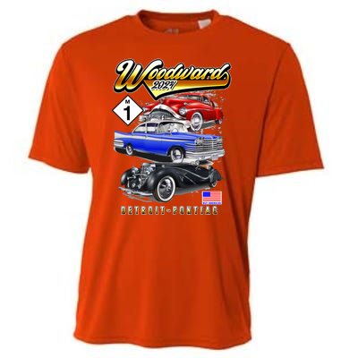 Woodward 2024 Classic Cruise Detroit To Pontiac Trio Of Cars Cooling Performance Crew T-Shirt