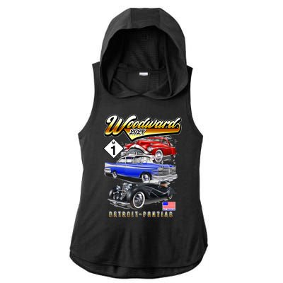 Woodward 2024 Classic Cruise Detroit To Pontiac Trio Of Cars Ladies PosiCharge Tri-Blend Wicking Draft Hoodie Tank