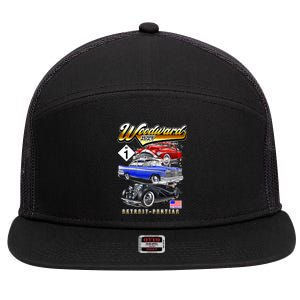 Woodward 2024 Classic Cruise Detroit To Pontiac Trio Of Cars 7 Panel Mesh Trucker Snapback Hat