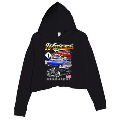 Woodward 2024 Classic Cruise Detroit To Pontiac Trio Of Cars Crop Fleece Hoodie