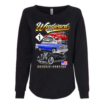 Woodward 2024 Classic Cruise Detroit To Pontiac Trio Of Cars Womens California Wash Sweatshirt