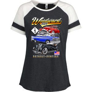 Woodward 2024 Classic Cruise Detroit To Pontiac Trio Of Cars Enza Ladies Jersey Colorblock Tee