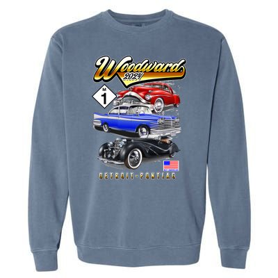 Woodward 2024 Classic Cruise Detroit To Pontiac Trio Of Cars Garment-Dyed Sweatshirt