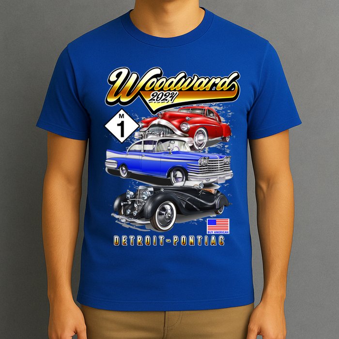 Woodward 2024 Classic Cruise Detroit To Pontiac Trio Of Cars T-Shirt