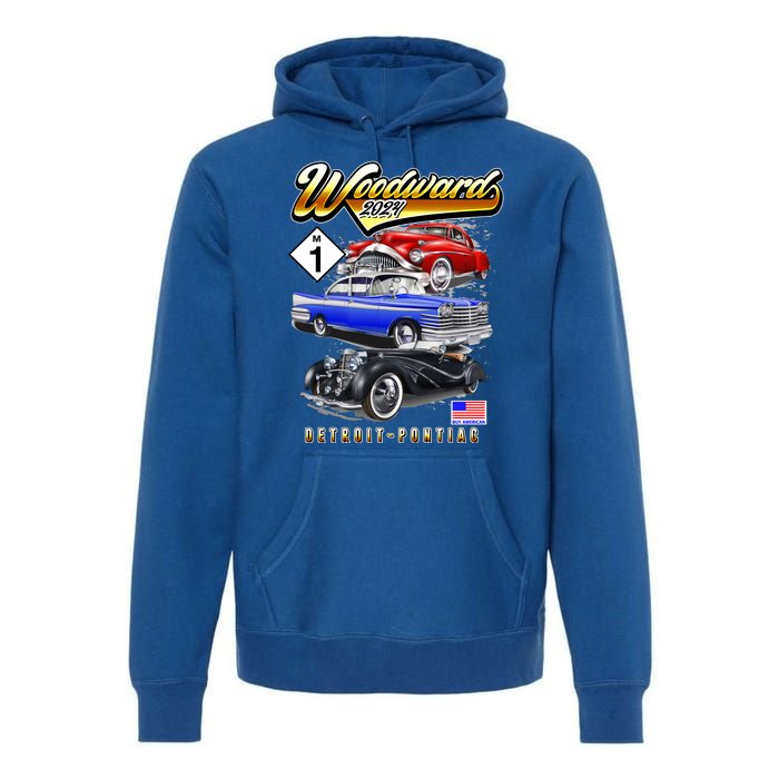 Woodward 2024 Classic Cruise Detroit To Pontiac Trio Of Cars Premium Hoodie