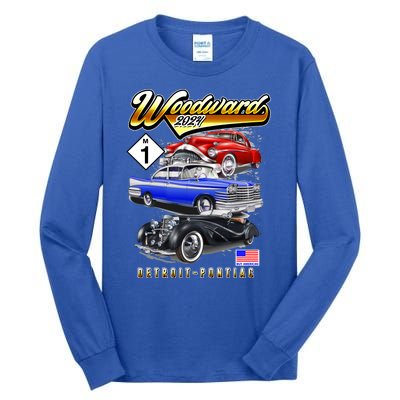 Woodward 2024 Classic Cruise Detroit To Pontiac Trio Of Cars Tall Long Sleeve T-Shirt