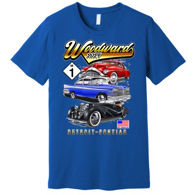 Woodward 2024 Classic Cruise Detroit To Pontiac Trio Of Cars Premium T-Shirt