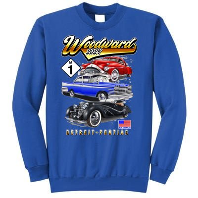 Woodward 2024 Classic Cruise Detroit To Pontiac Trio Of Cars Tall Sweatshirt