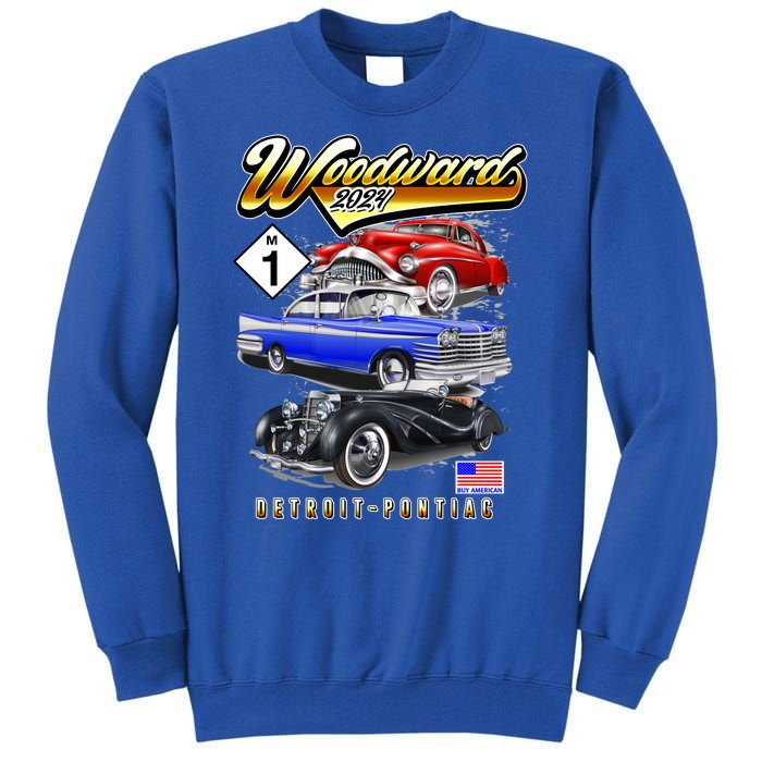 Woodward 2024 Classic Cruise Detroit To Pontiac Trio Of Cars Tall Sweatshirt