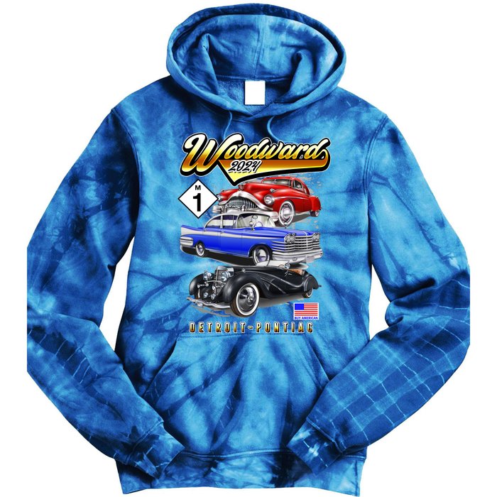 Woodward 2024 Classic Cruise Detroit To Pontiac Trio Of Cars Tie Dye Hoodie