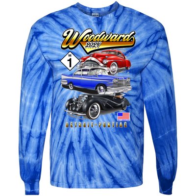 Woodward 2024 Classic Cruise Detroit To Pontiac Trio Of Cars Tie-Dye Long Sleeve Shirt