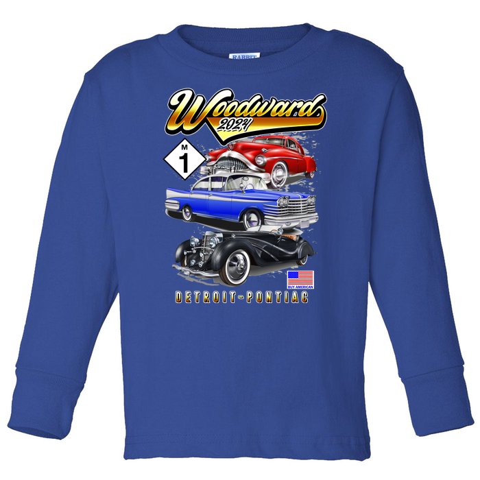 Woodward 2024 Classic Cruise Detroit To Pontiac Trio Of Cars Toddler Long Sleeve Shirt