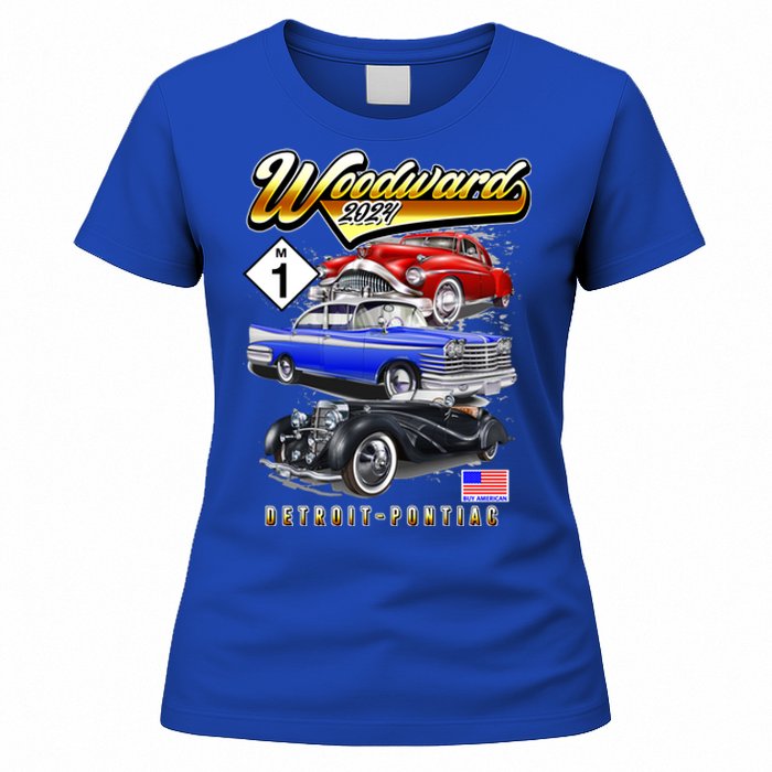 Woodward 2024 Classic Cruise Detroit To Pontiac Trio Of Cars Women's T-Shirt