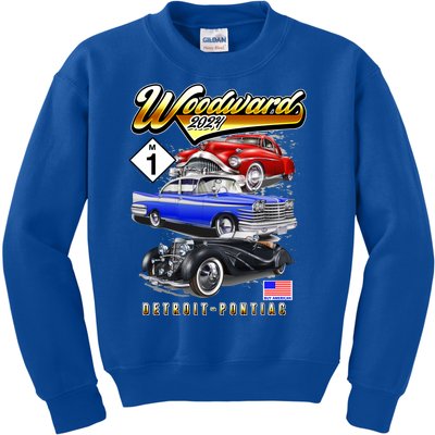 Woodward 2024 Classic Cruise Detroit To Pontiac Trio Of Cars Kids Sweatshirt