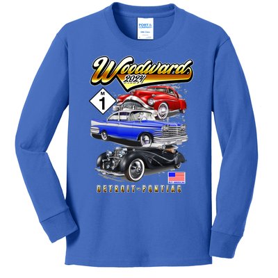 Woodward 2024 Classic Cruise Detroit To Pontiac Trio Of Cars Kids Long Sleeve Shirt