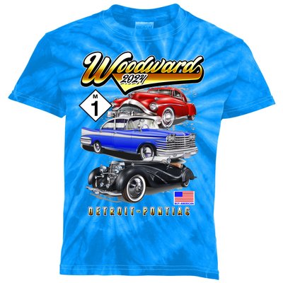 Woodward 2024 Classic Cruise Detroit To Pontiac Trio Of Cars Kids Tie-Dye T-Shirt