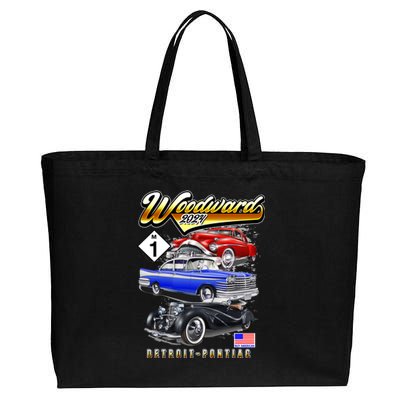 Woodward 2024 Classic Cruise Detroit To Pontiac Trio Of Cars Cotton Canvas Jumbo Tote