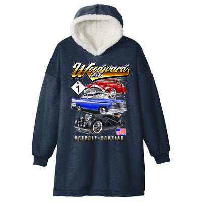 Woodward 2024 Classic Cruise Detroit To Pontiac Trio Of Cars Hooded Wearable Blanket