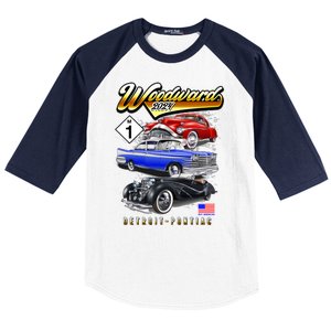 Woodward 2024 Classic Cruise Detroit To Pontiac Trio Of Cars Baseball Sleeve Shirt