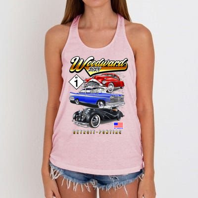 Woodward 2024 Classic Cruise Detroit To Pontiac Trio Of Cars Women's Knotted Racerback Tank