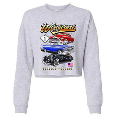 Woodward 2024 Classic Cruise Detroit To Pontiac Trio Of Cars Cropped Pullover Crew