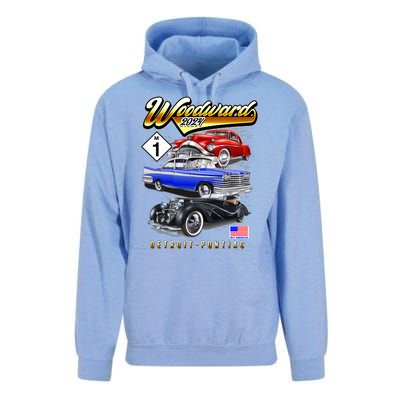 Woodward 2024 Classic Cruise Detroit To Pontiac Trio Of Cars Unisex Surf Hoodie