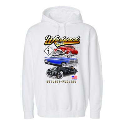 Woodward 2024 Classic Cruise Detroit To Pontiac Trio Of Cars Garment-Dyed Fleece Hoodie