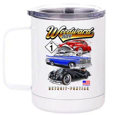 Woodward 2024 Classic Cruise Detroit To Pontiac Trio Of Cars 12 oz Stainless Steel Tumbler Cup