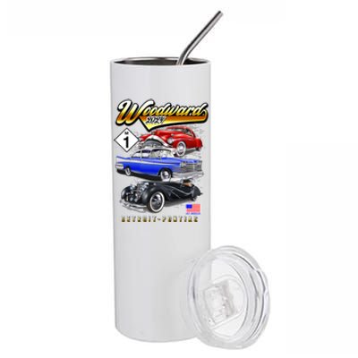 Woodward 2024 Classic Cruise Detroit To Pontiac Trio Of Cars Stainless Steel Tumbler