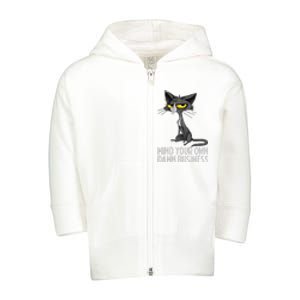 Waltz 2024 Mind Your Own Damn Business Cat Lady Funny Toddler Zip Fleece Hoodie