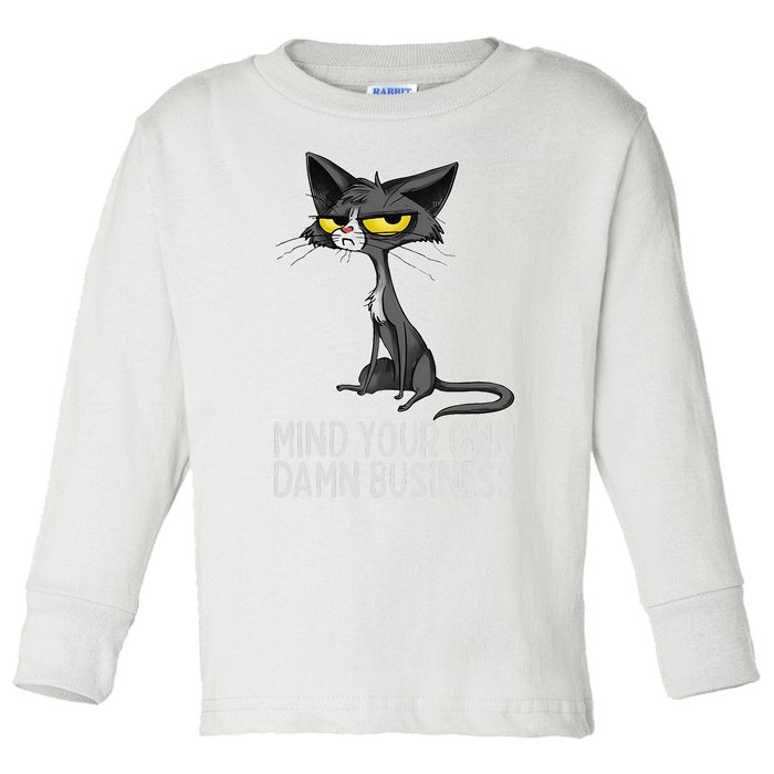 Waltz 2024 Mind Your Own Damn Business Cat Lady Funny Toddler Long Sleeve Shirt