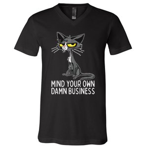 Waltz 2024 Mind Your Own Damn Business Cat Lady Funny V-Neck T-Shirt