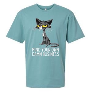 Waltz 2024 Mind Your Own Damn Business Cat Lady Funny Sueded Cloud Jersey T-Shirt