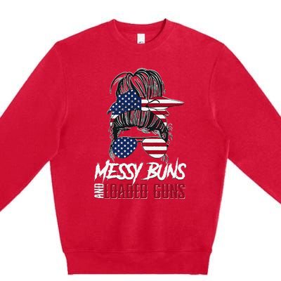 Wo 2A Messy Buns and Loaded Guns Premium Crewneck Sweatshirt