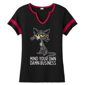 Waltz 2024 Mind Your Own Damn Business Cat Lady Funny Ladies Halftime Notch Neck Tee