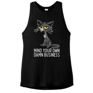 Waltz 2024 Mind Your Own Damn Business Cat Lady Funny Ladies PosiCharge Tri-Blend Wicking Tank