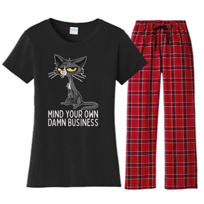 Waltz 2024 Mind Your Own Damn Business Cat Lady Funny Women's Flannel Pajama Set