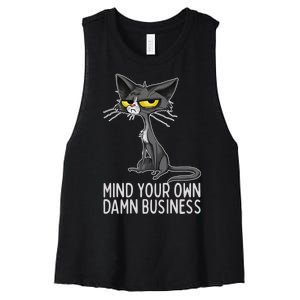 Waltz 2024 Mind Your Own Damn Business Cat Lady Funny Women's Racerback Cropped Tank