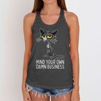 Waltz 2024 Mind Your Own Damn Business Cat Lady Funny Women's Knotted Racerback Tank