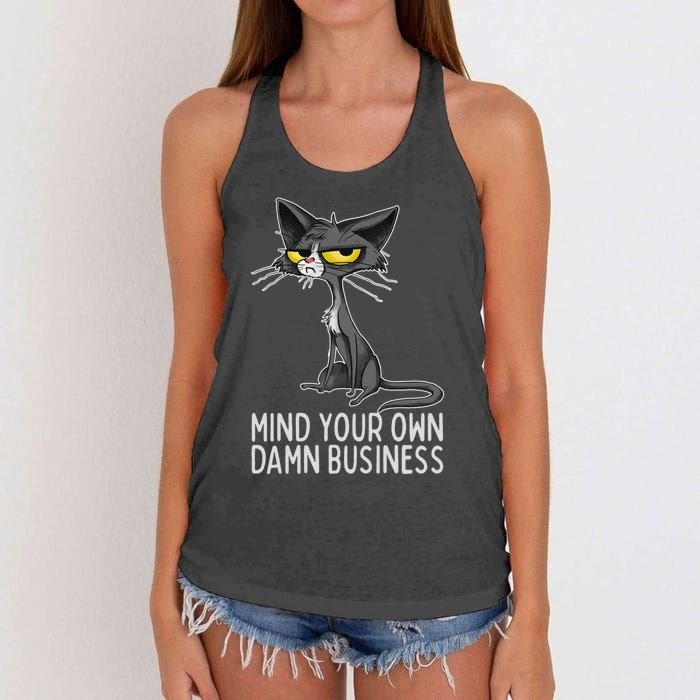 Waltz 2024 Mind Your Own Damn Business Cat Lady Funny Women's Knotted Racerback Tank